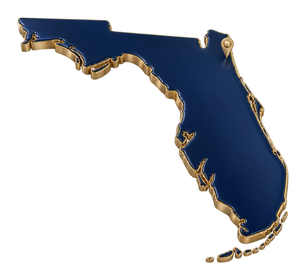 Navy and gold Florida sculpture marking Jacksonville