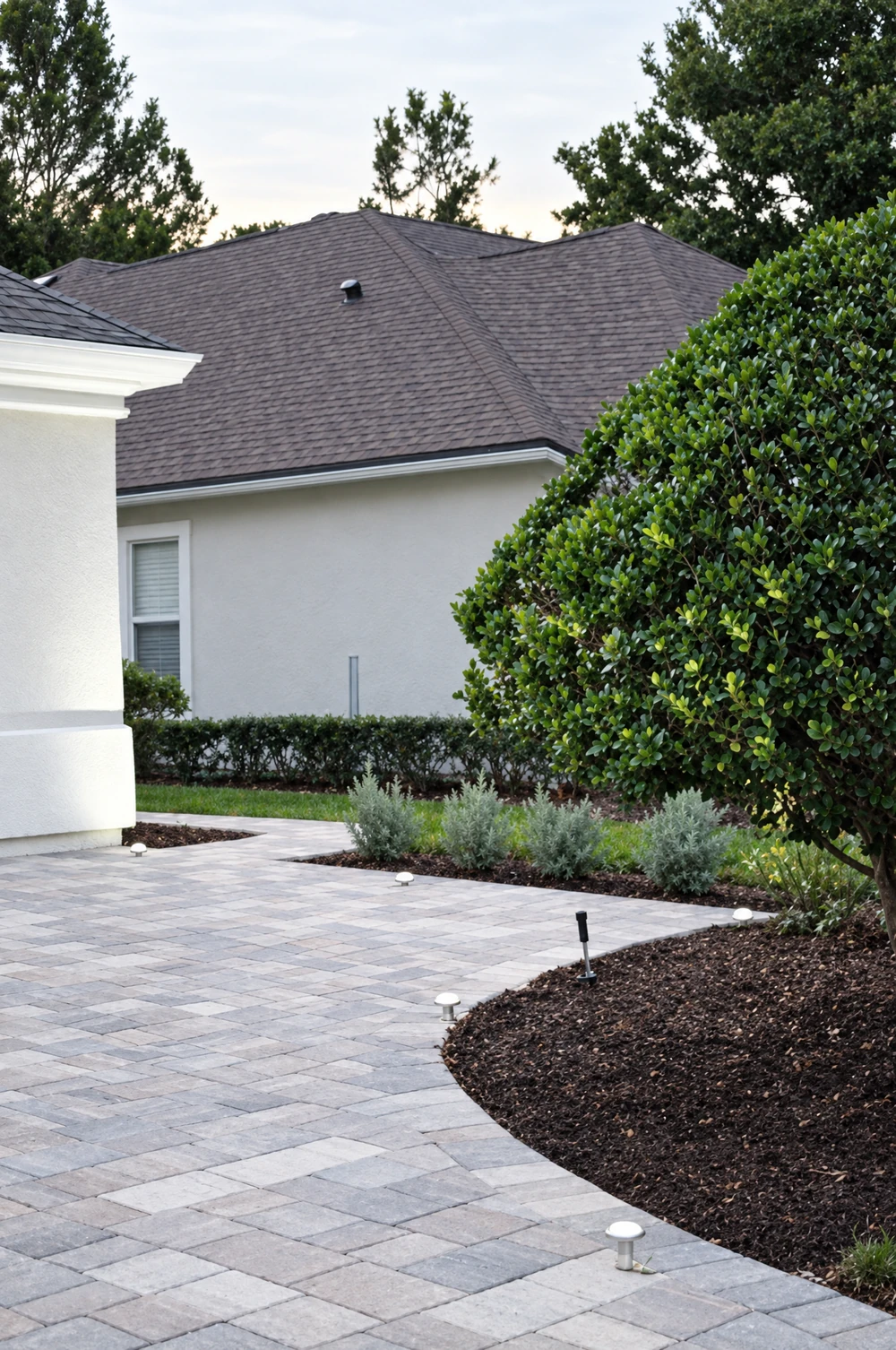 Garden path with landscape lighting